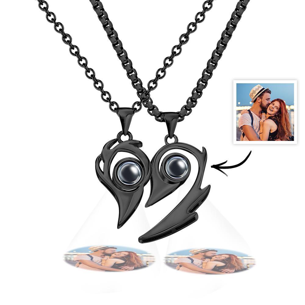 2 Pcs Personalized Picture Inside Projection Necklace Custom Memorial Photo Projected Pendant Jewelry Gift for Couple Men Women for Her - soufeelmy