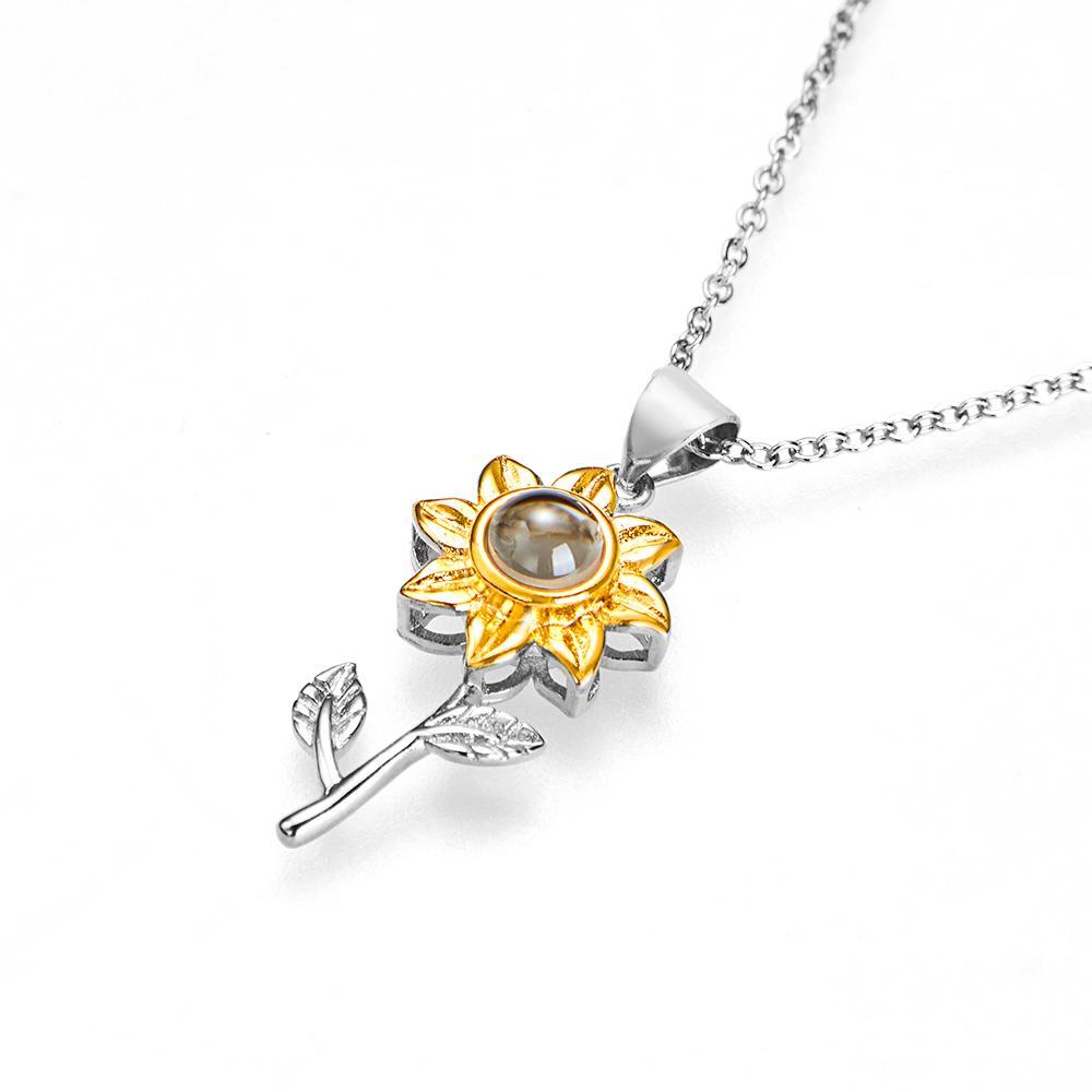 Silver Stereoscopic Sunflower Projection Necklace Custom Memorial Photo Pendant Best Friend Gift - soufeelmy