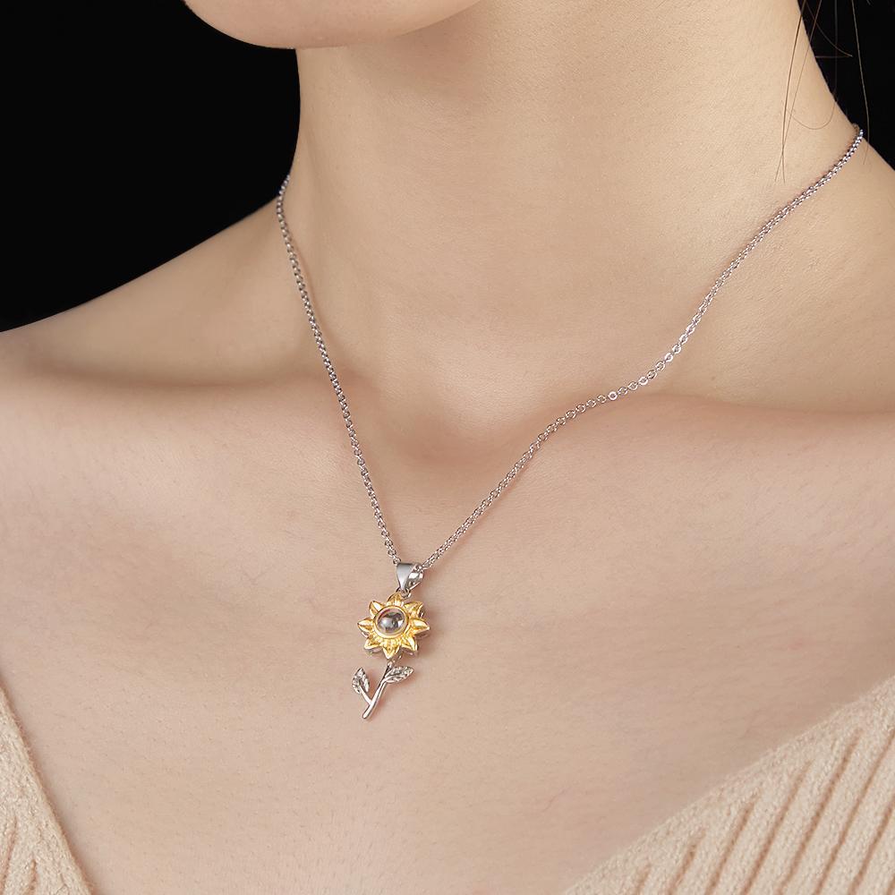 Silver Stereoscopic Sunflower Projection Necklace Custom Memorial Photo Pendant Best Friend Gift - soufeelmy
