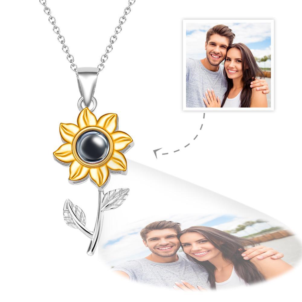 Silver Stereoscopic Sunflower Projection Necklace Custom Memorial Photo Pendant Best Friend Gift - soufeelmy