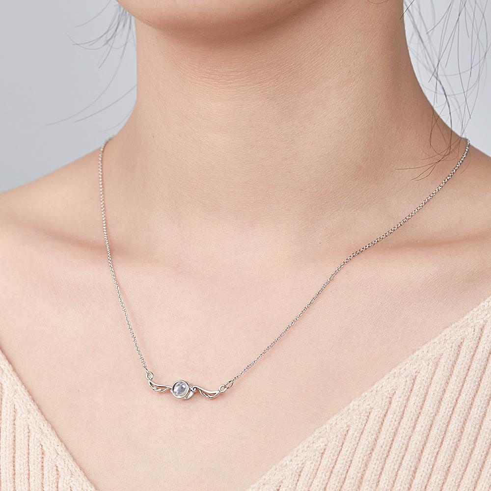 Angel Wing Projection Necklace Personalized Picture Inside Pendant Keepsake Jewelry Trendy Best Friend Gift - soufeelmy