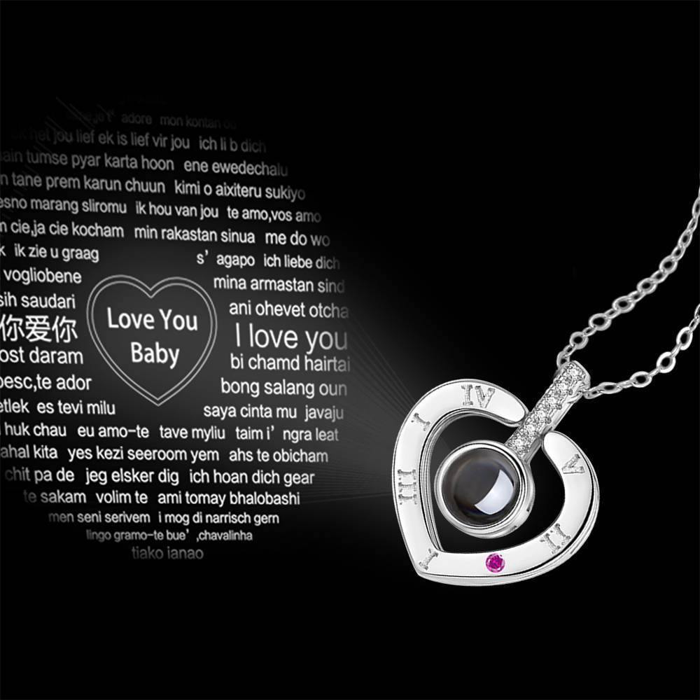 I Love You Necklace in 100 Languages Projection Engraved Necklace Heart-shaped Silver - soufeelus