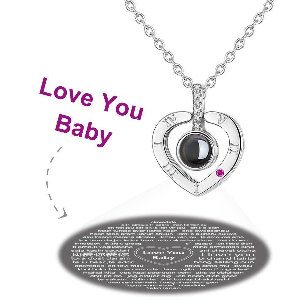 I Love You Necklace in 100 Languages Projection Engraved Necklace Heart-shaped Silver - soufeelus