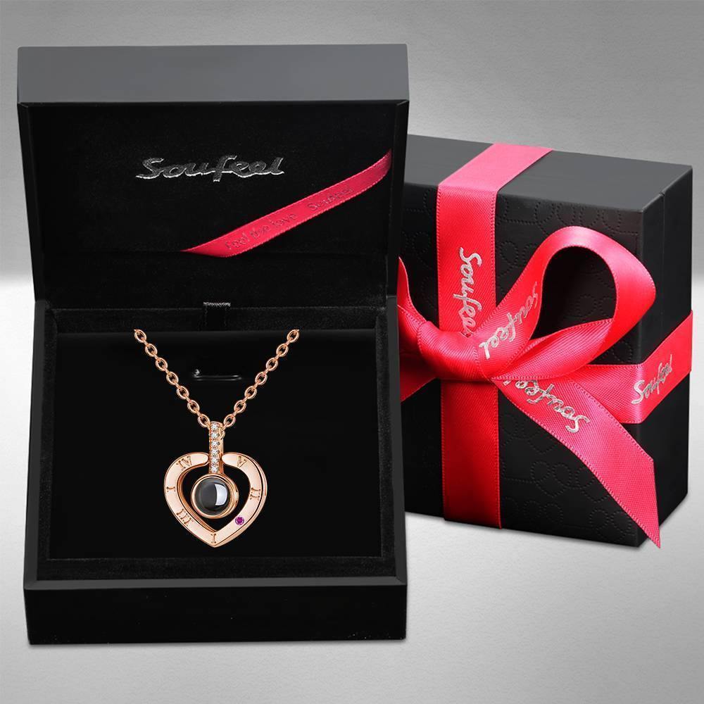 I Love You Necklace in 100 Languages Projection Engraved Necklace Heart-shaped Silver - Rose Gold Plated - soufeelus