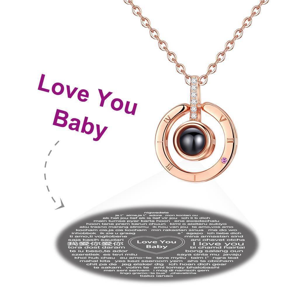 I Love You Necklace in 100 Languages Projection Engraved Necklace Round-shaped Silver - Rose Gold Plated - soufeelus