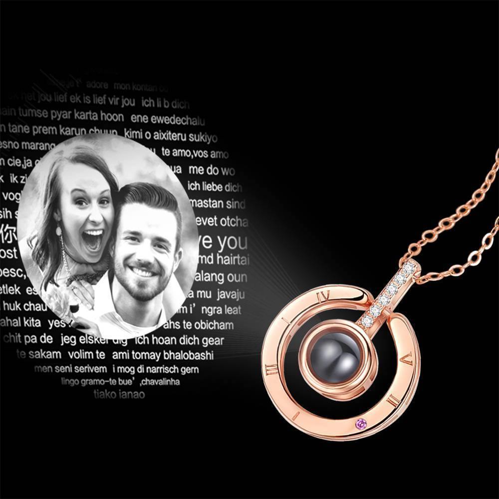 I Love You Necklace in 100 Languages Projection Photo Necklace Round-shaped Silver - Rose Gold Plated - soufeelus