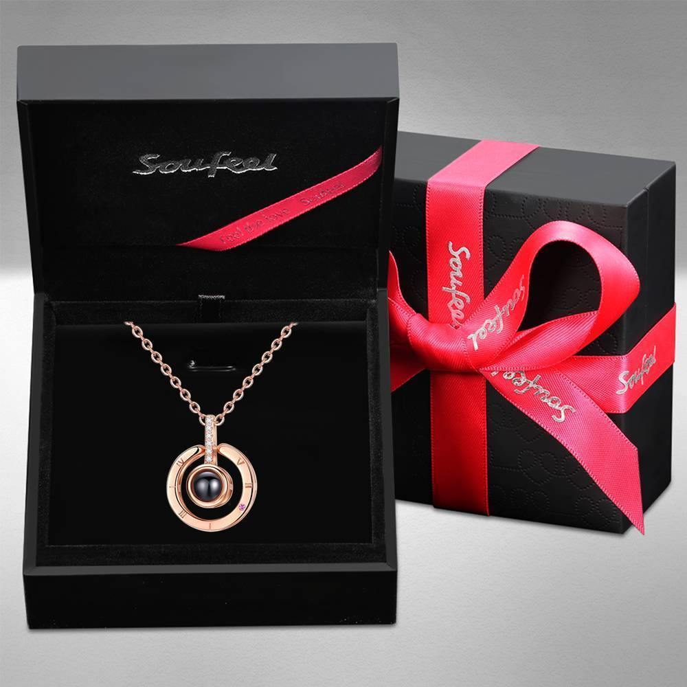 I Love You Necklace in 100 Languages Projection Engraved Necklace Round-shaped Silver - Rose Gold Plated - soufeelus
