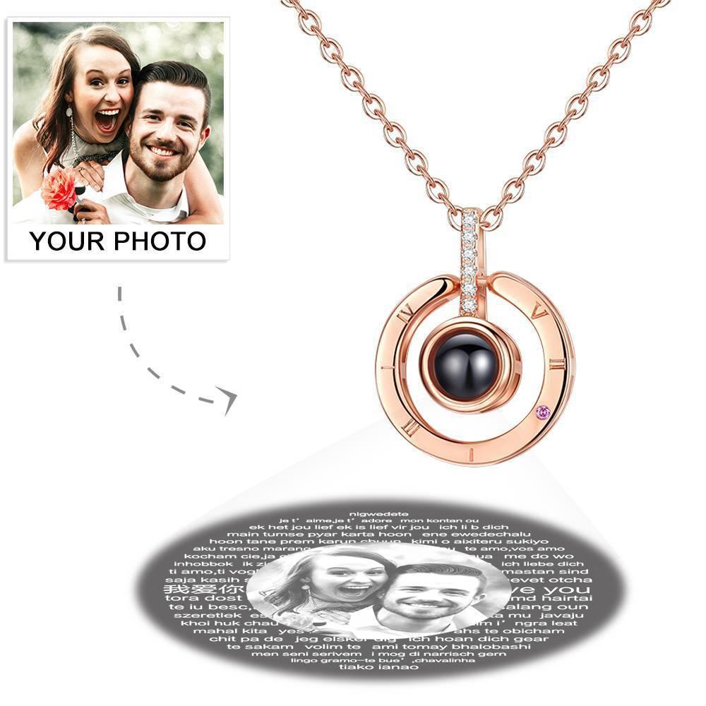I Love You Necklace in 100 Languages Projection Photo Necklace Round-shaped Silver - Rose Gold Plated - soufeelus