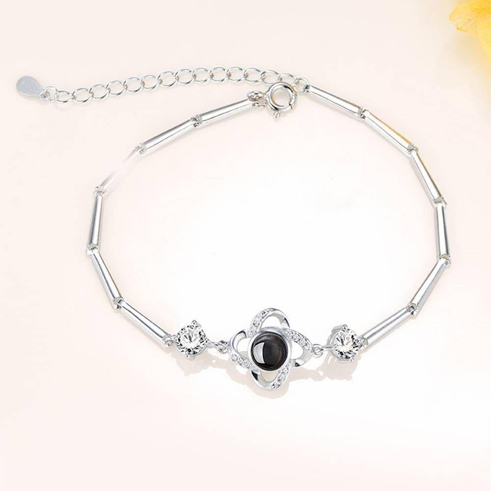 I Love You Bracelet in 100 Languages Projection Photo Engraved Bracelet Four-leaf Clover Silver - soufeelus