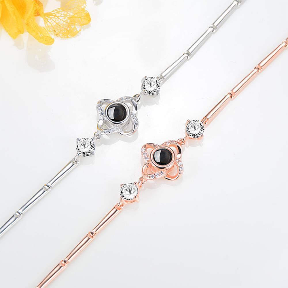 I Love You Bracelet in 100 Languages Projection Photo Engraved Bracelet Four-leaf Clover Silver - soufeelus