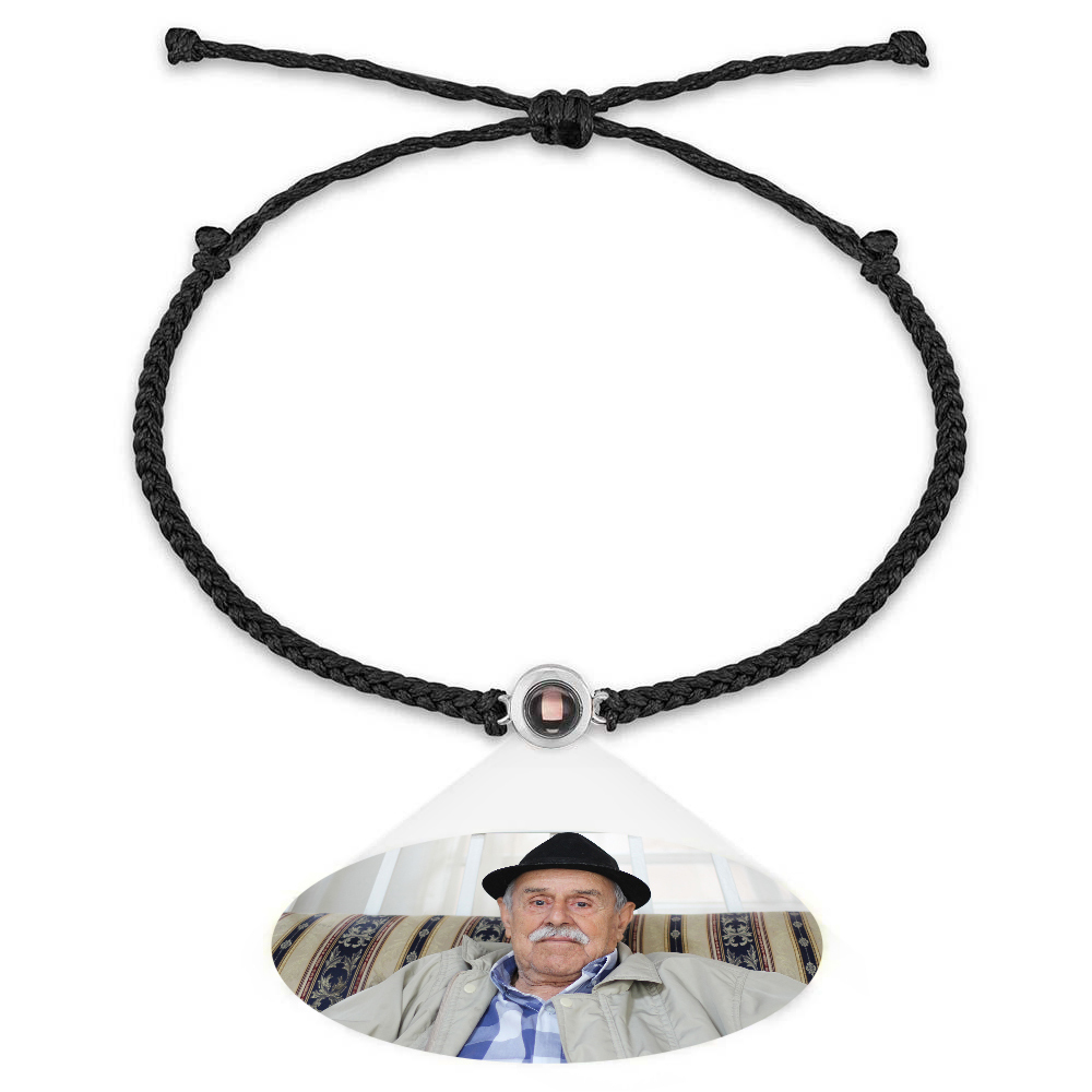 Personalized Photo Projection Couple Bracelet Braided Black Rope Bracelet Gift for Parents and Grandparents - soufeelmy