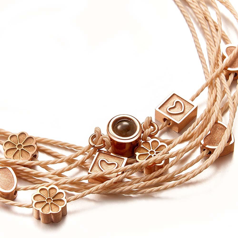 Personalized Photo Bracelet With Love Charms Picture Projector Minimalist Memorial Anniversary Gift for Her Him