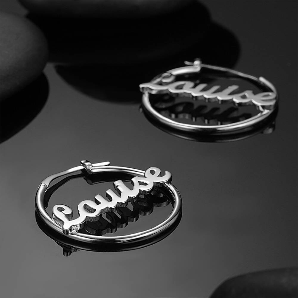 Custom Name Earrings Unique Gift Platinum Plated - Silver - 