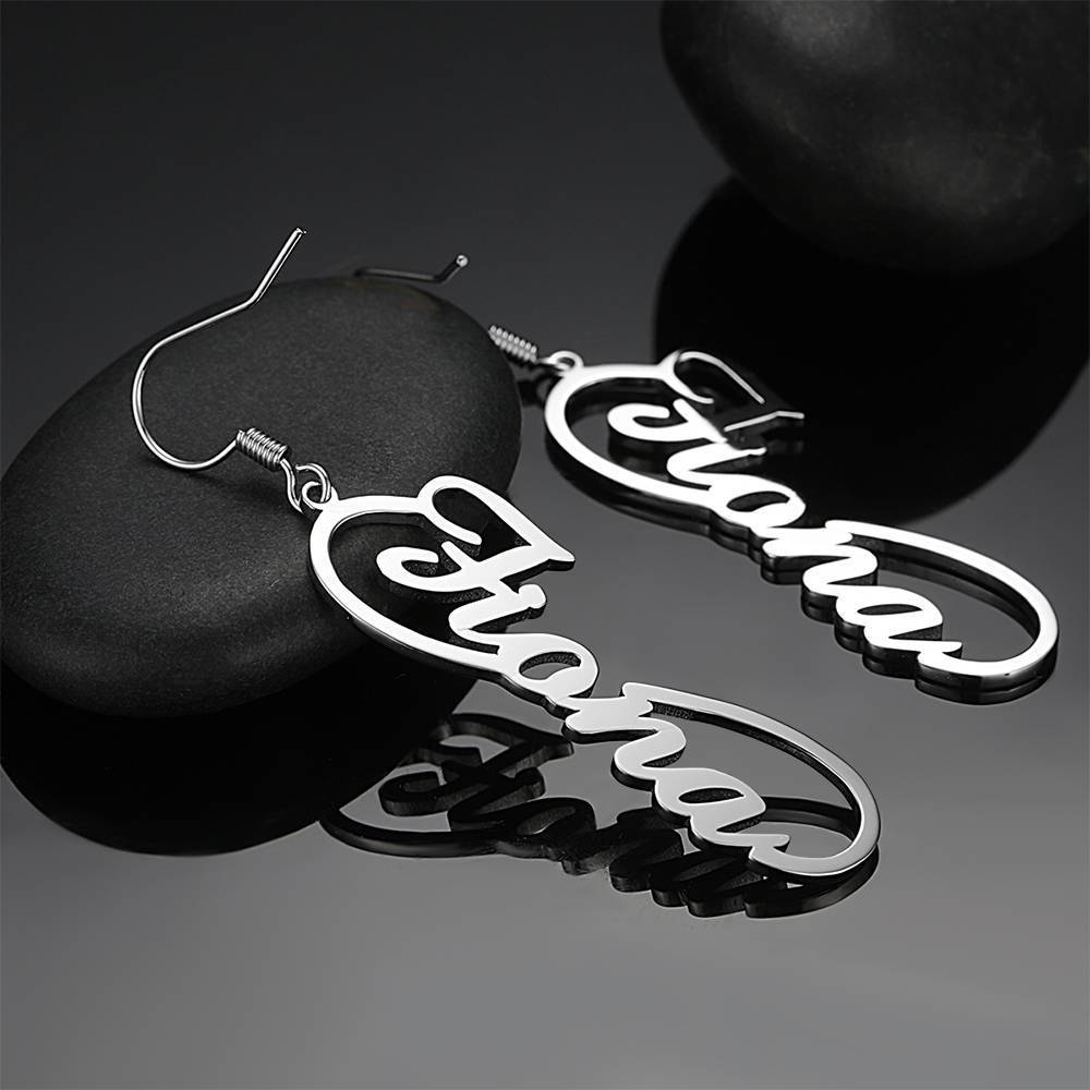 Name Earrings, Drop Earrings Silver - Gift - 