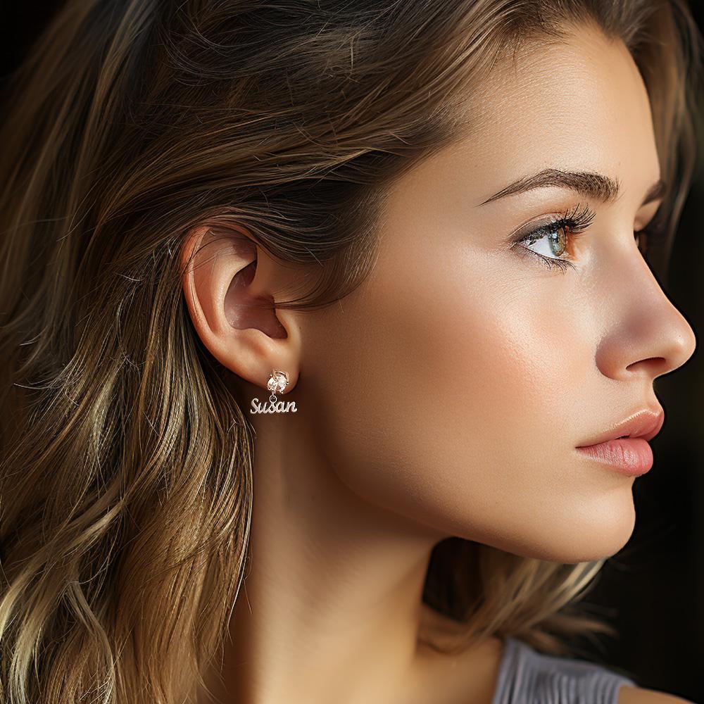 Personalized Name Earrings for Women with Birthstone Custom Name Dangle Earrings - soufeelmy