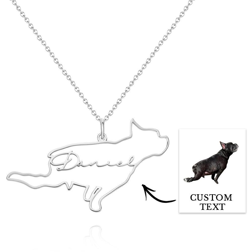 Custom Dog Silhouette Outline Picture Necklace with Name Personalized Pet Photo Necklace Memorial Gift - soufeelmy