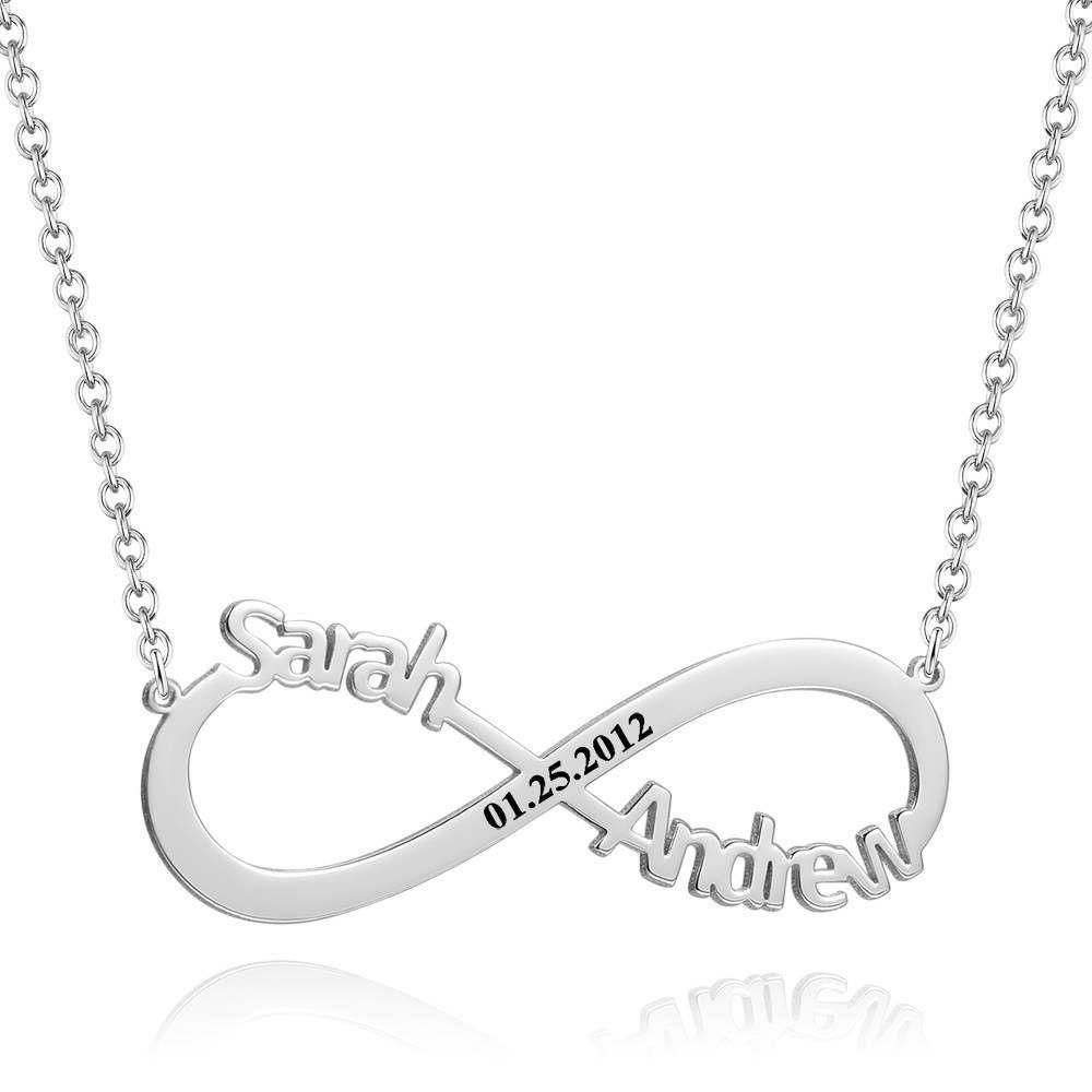 Engraved Infinity Name Necklace, Personalized Infinity Two Name Necklace - Silver -