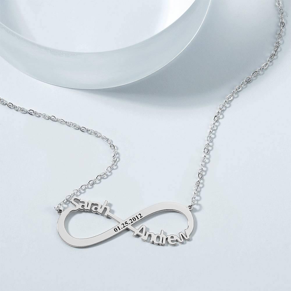 Engraved Infinity Name Necklace, Personalized Infinity Two Name Necklace - Silver -