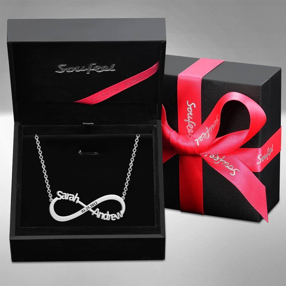 Engraved Infinity Name Necklace, Personalized Infinity Two Name Necklace - Silver - soufeelus