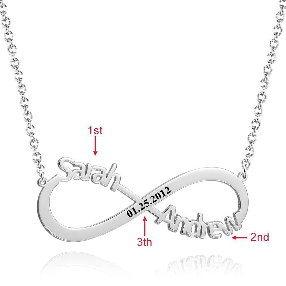 Engraved Infinity Name Necklace, Personalized Infinity Two Name Necklace - Silver - 