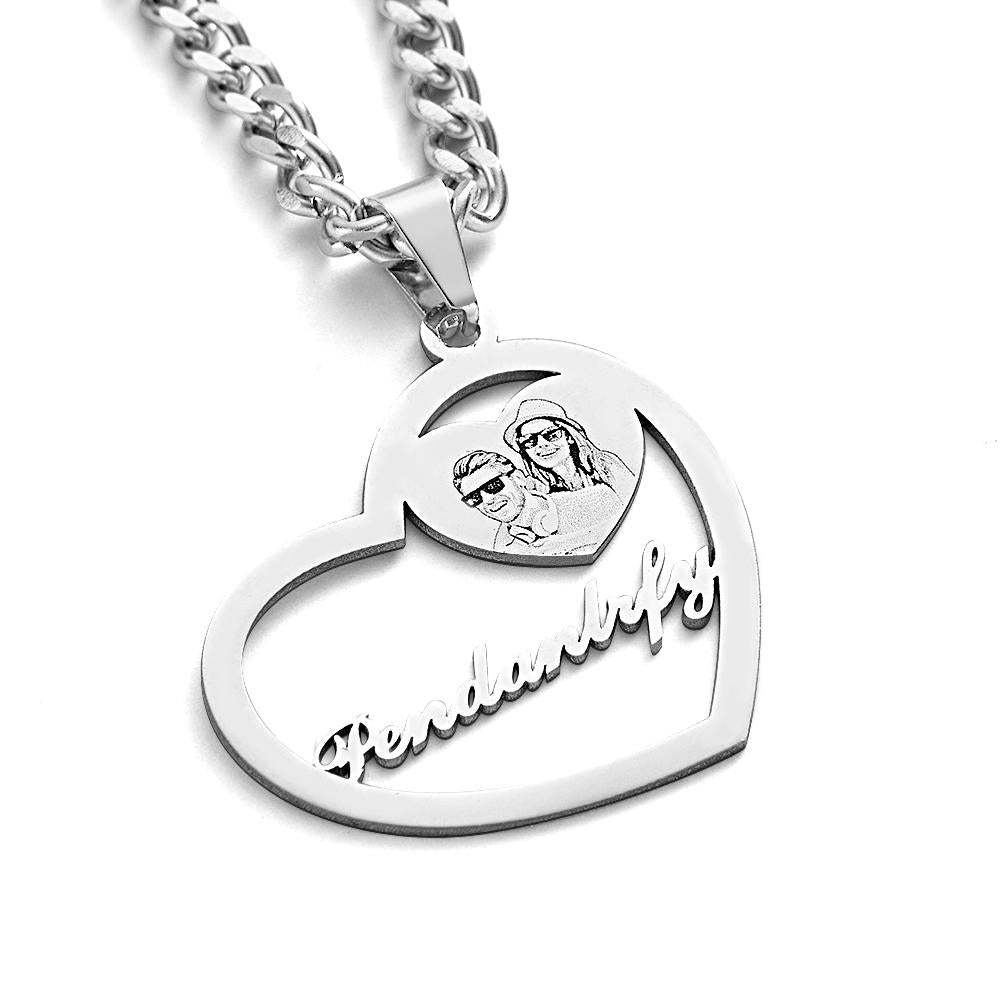 Personalized Photo Engraved Halo Heart Necklace in Gold, Silver & Rose Gold Heart Shaped Locket Pendant Photo Heart Necklace - soufeelmy