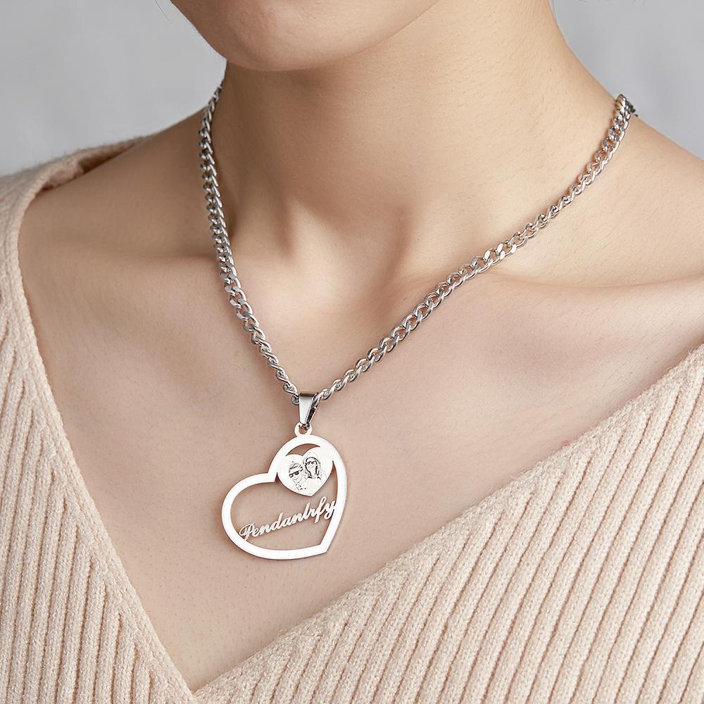Personalized Photo Engraved Halo Heart Necklace in Gold, Silver & Rose Gold Heart Shaped Locket Pendant Photo Heart Necklace - soufeelmy