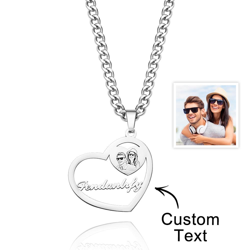 Personalized Photo Engraved Halo Heart Necklace in Gold, Silver & Rose Gold Heart Shaped Locket Pendant Photo Heart Necklace - soufeelmy
