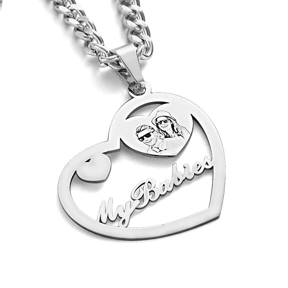 Personalized Photo Engraved Halo Heart Necklace in Gold, Silver & Rose Gold Heart Shaped Locket Pendant Photo Heart Necklace - soufeelmy