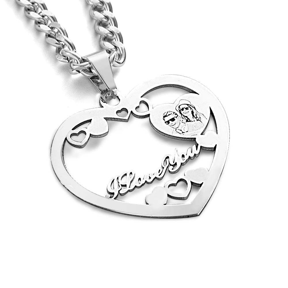Personalized Photo Engraved Halo Heart Necklace in Gold, Silver & Rose Gold Heart Shaped Locket Pendant Photo Heart Necklace - soufeelmy