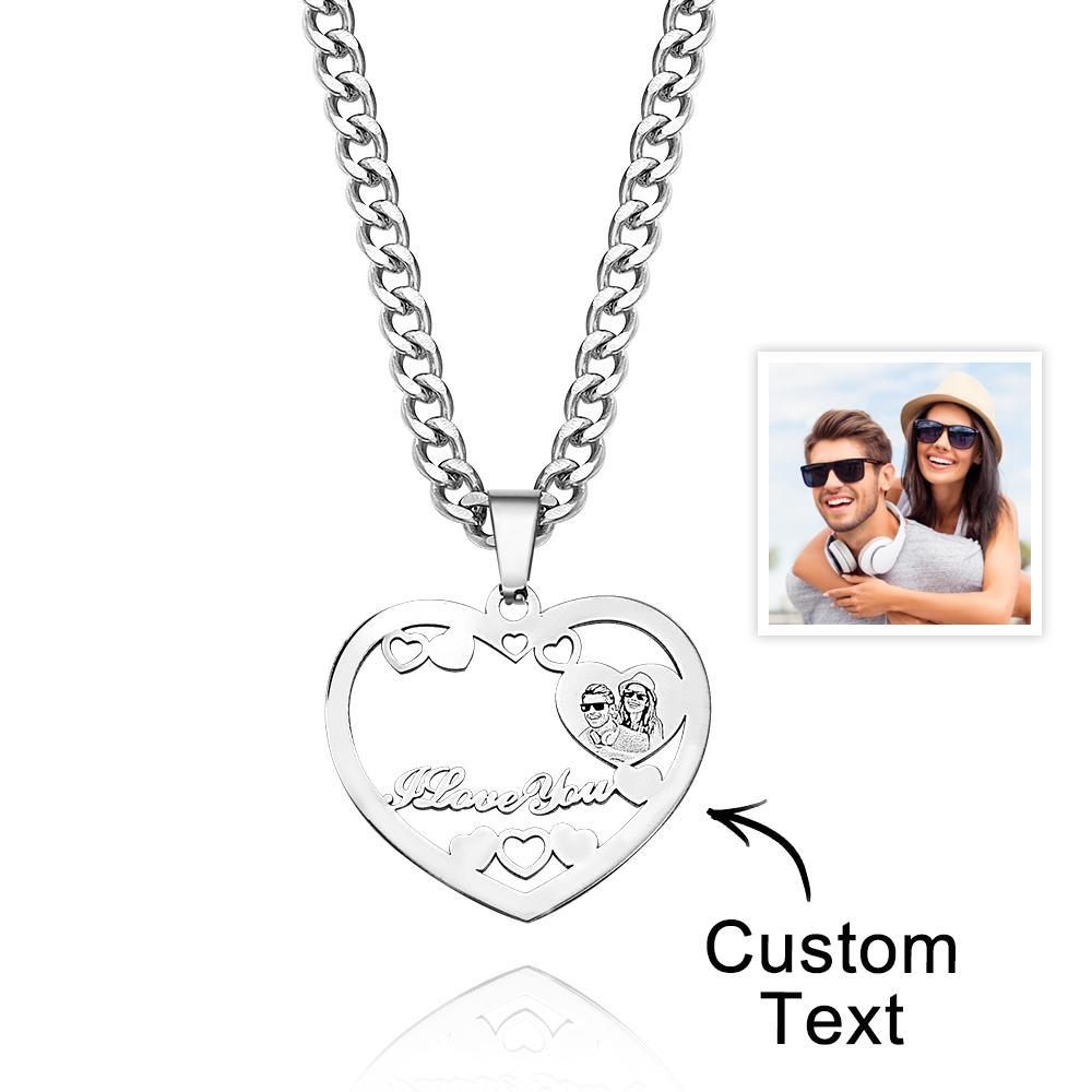 Personalized Photo Engraved Halo Heart Necklace in Gold, Silver & Rose Gold Heart Shaped Locket Pendant Photo Heart Necklace - soufeelmy