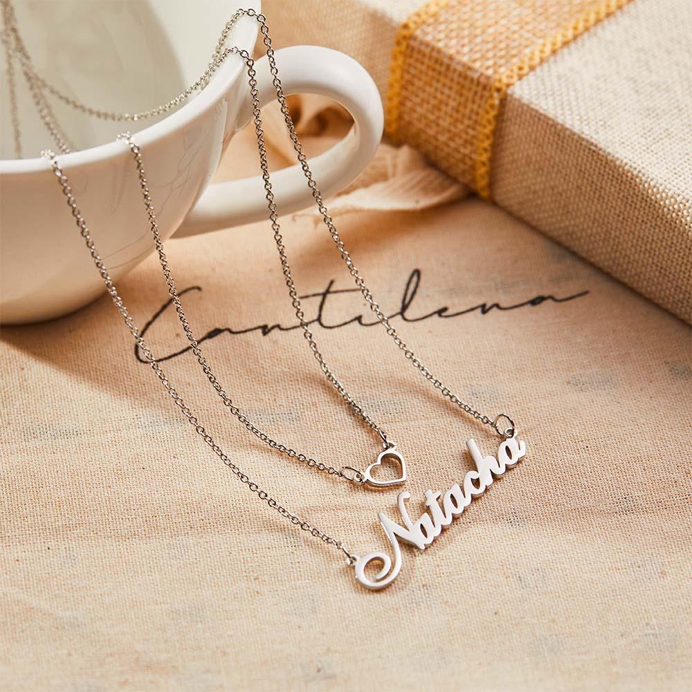"Give My Heart To You" Personalized Heart Double Chain Name Necklace Unique Gift for Girlfriend - soufeelmy