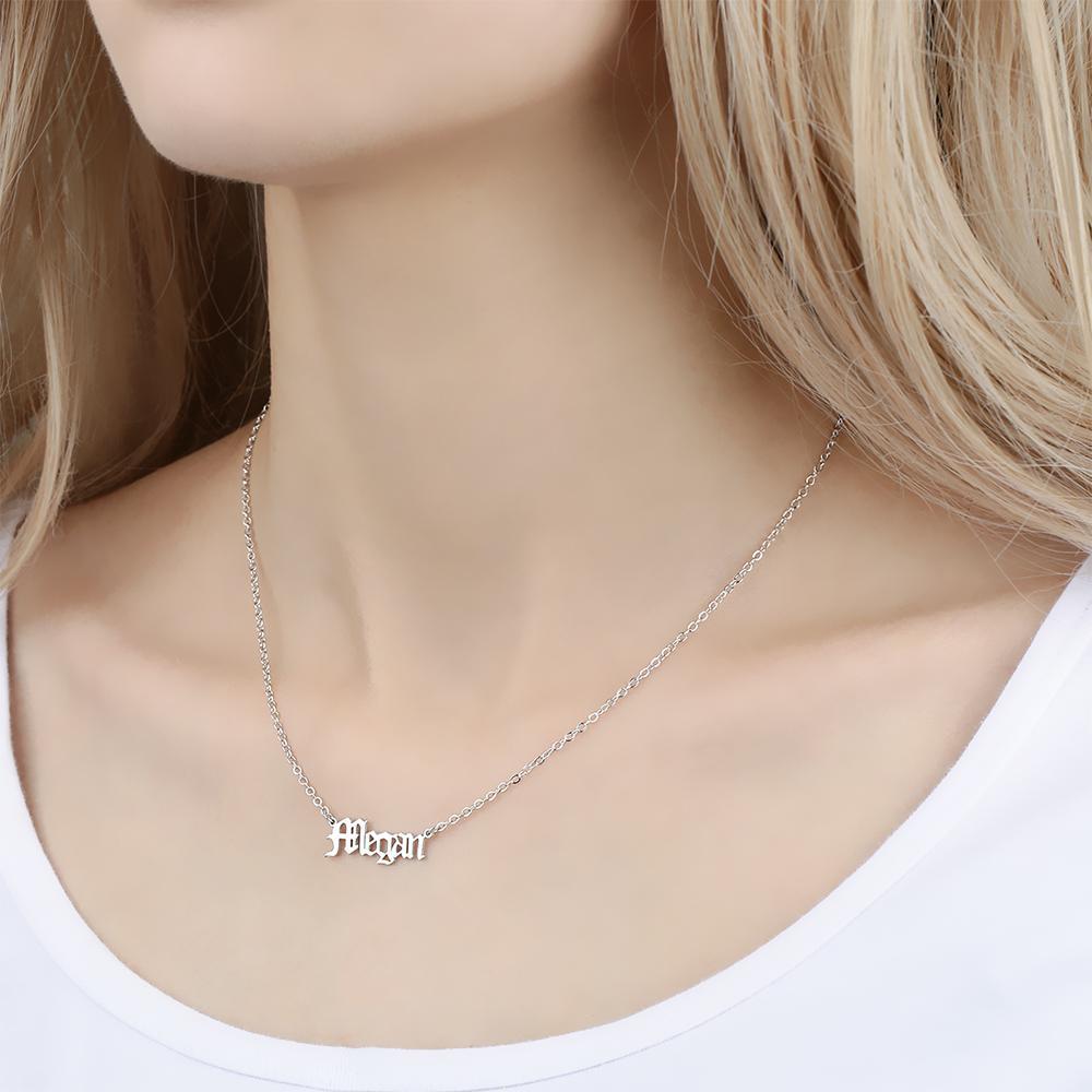 Personalized Name Necklace, Old English Name Necklace Best Gift - Silver - 