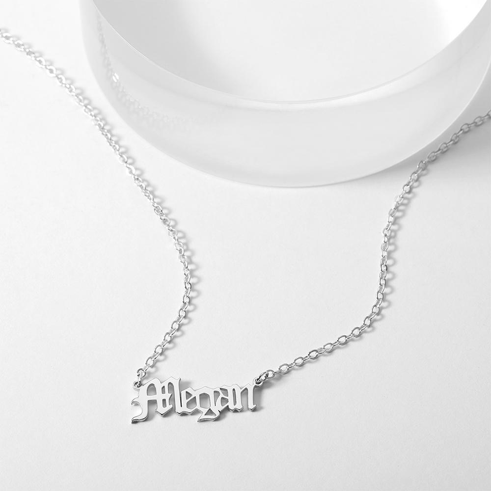 Personalized Name Necklace, Old English Name Necklace Best Gift - Silver - 