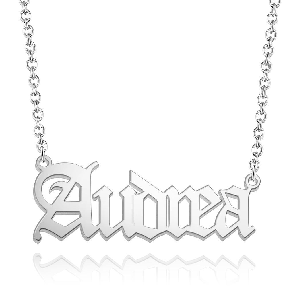 Personalized Name Necklace, Old English Name Necklace Best Gift - Silver - 