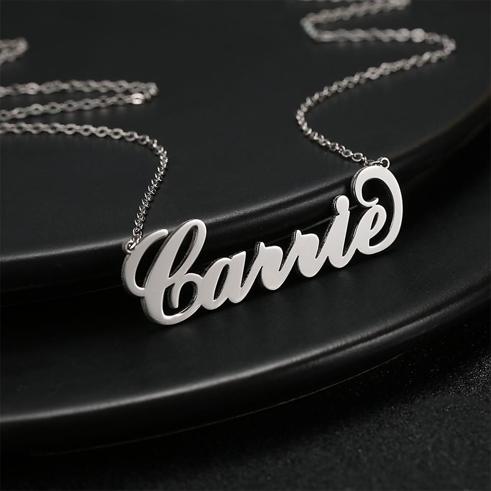 Large Name Necklace, Big Size, Customized Gift for Her Platinum Plated - Silver - 