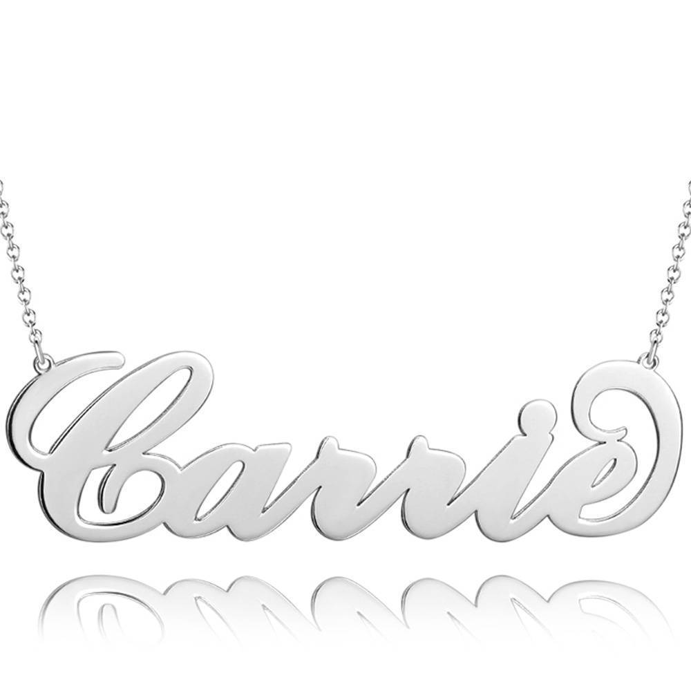Large Name Necklace, Big Size, Customized Gift for Her Platinum Plated - Silver - 