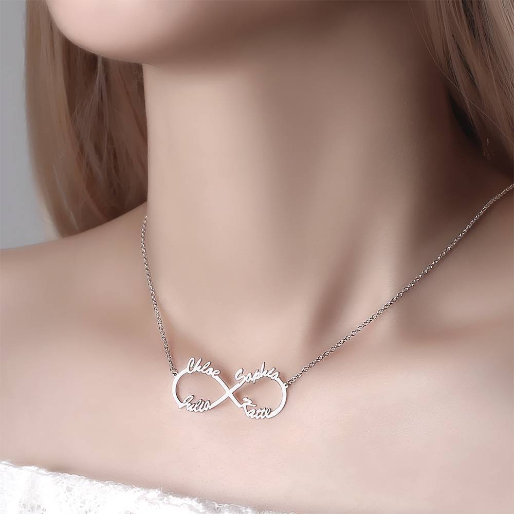 Name Necklace Infinity Four Names , Perfect Gift - 