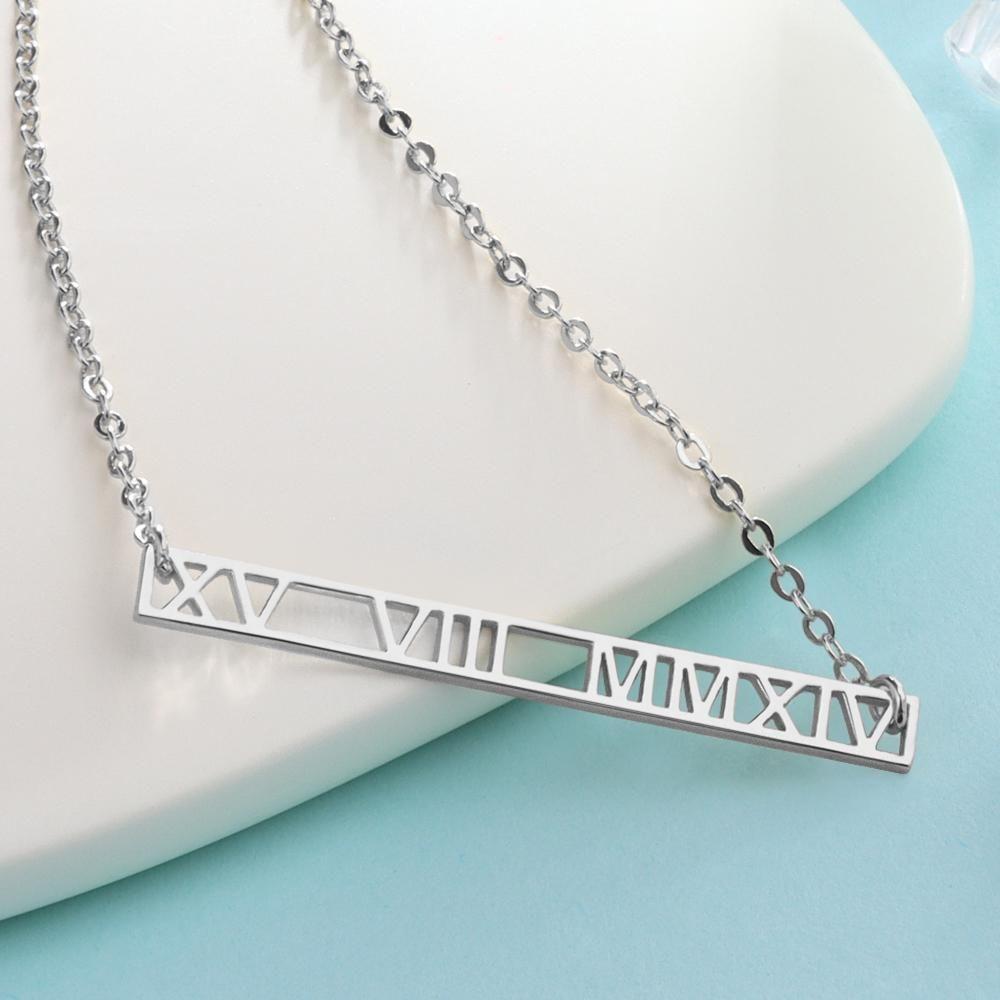 Roman Numeral Necklace Custom Date Bar Necklace Unique Gifts - 