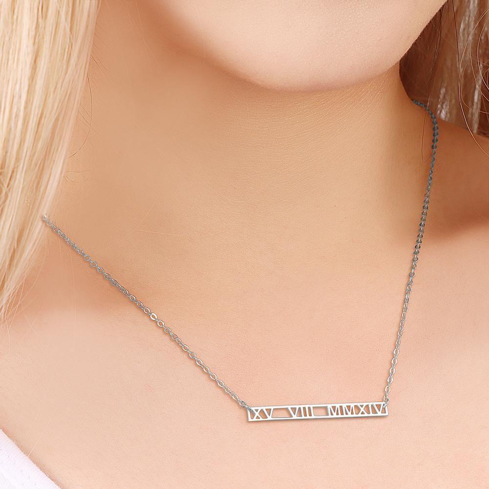 Roman Numeral Necklace Custom Date Bar Necklace Unique Gifts - 