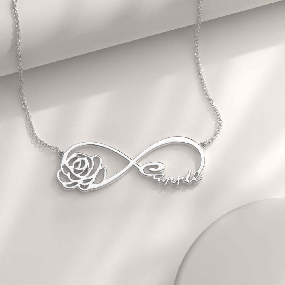 Infinity Name Necklace, Custom Infinity Name Necklace Gift WIth Rose -
