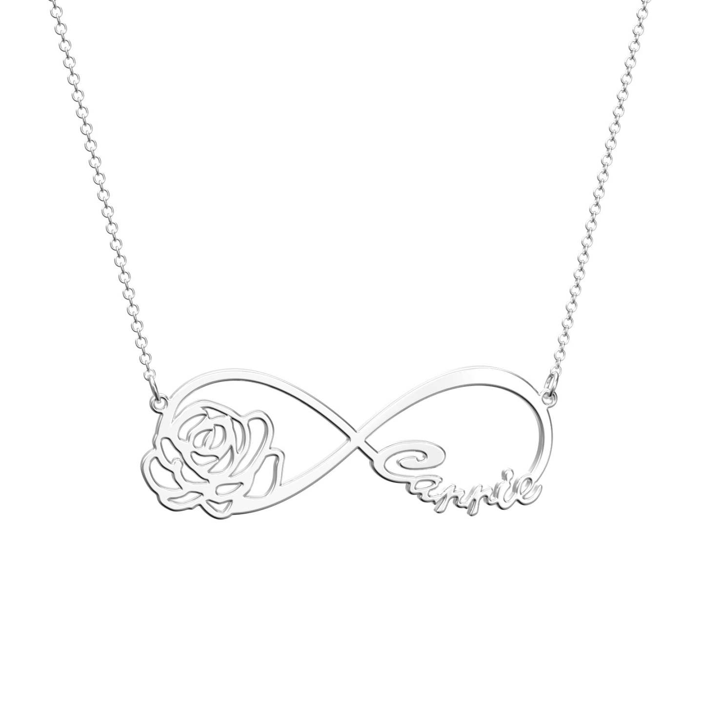 Infinity Name Necklace, Custom Infinity Name Necklace Gift WIth Rose -