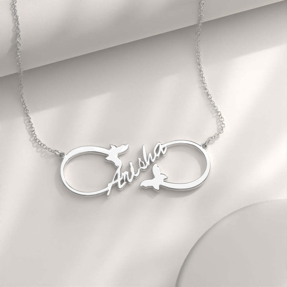 Infinity Name Necklace, Custom Butterfly Name Necklace Gift -