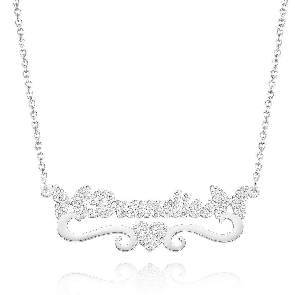 Custom Engraved Name Necklace Sparkling Butterfly Heart Diamond Gifts - soufeelmy
