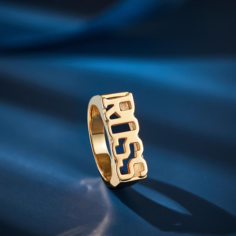 Custom Name Ring, Personalized Block Name Ring, Name Ring, Engraved Name Ring For Men and Women - soufeelmy