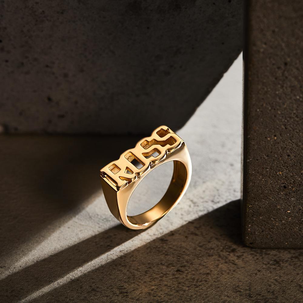 Custom Name Ring, Personalized Block Name Ring, Name Ring, Engraved Name Ring For Men and Women - soufeelmy