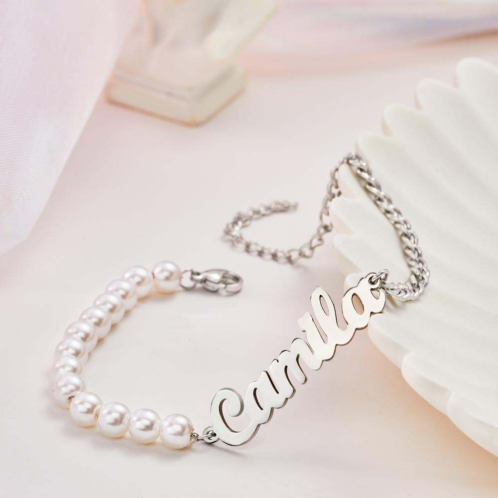 Custom Engraved Bracelet Pearl Chain Exquisite Gift