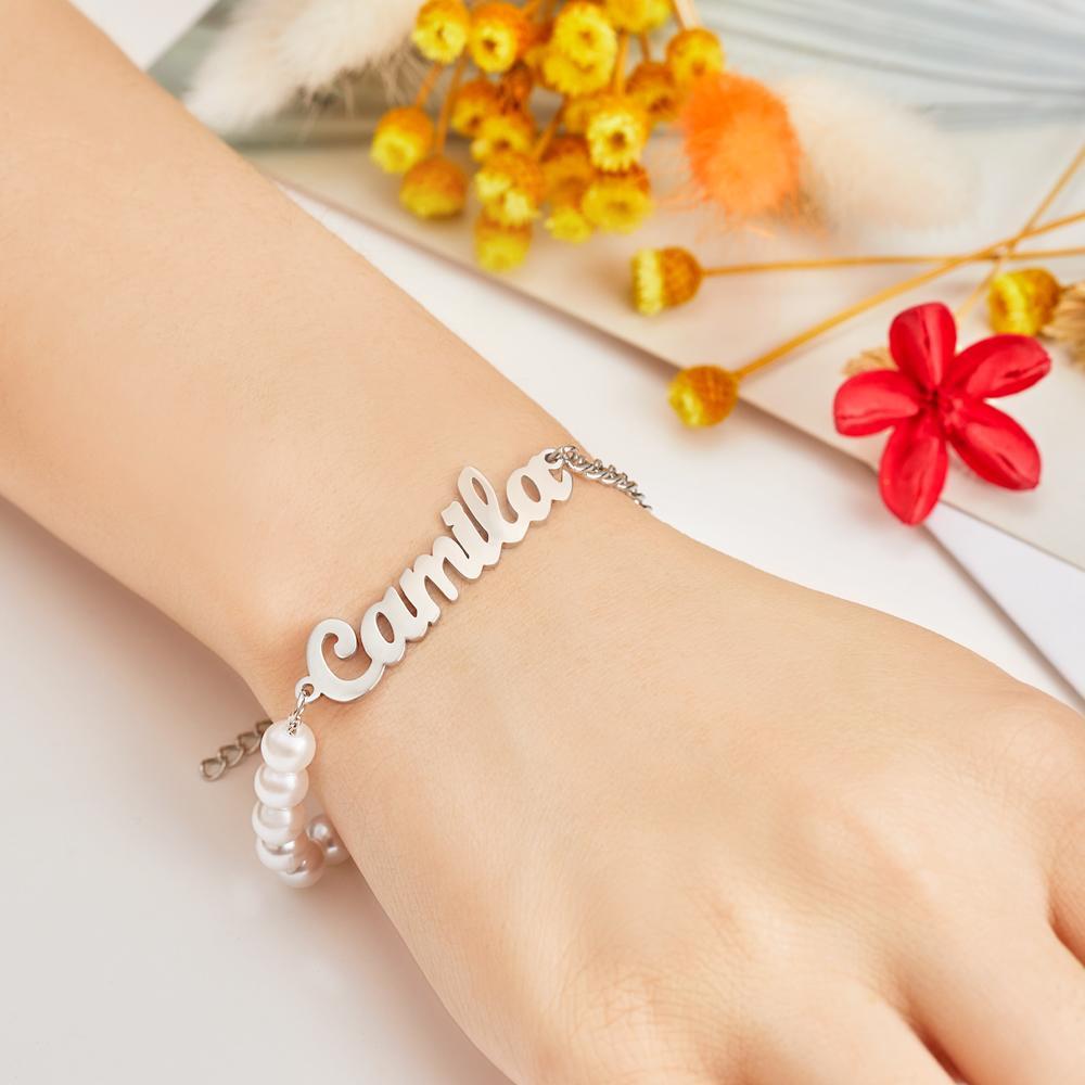 Custom Engraved Bracelet Pearl Chain Exquisite Gift