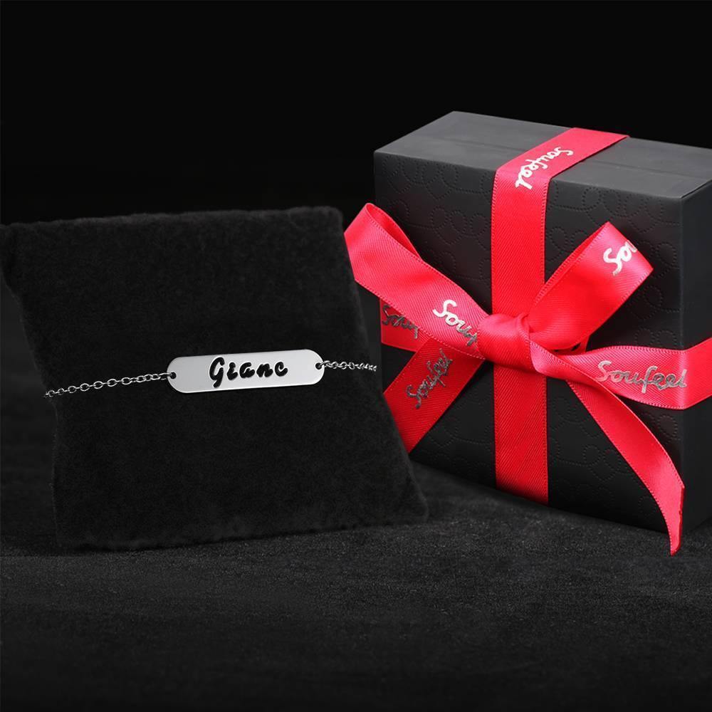 Hollow Carved Bar Name Bracelet with Custom Birthstone, Unique Gift Platinum Plated - Silver - 