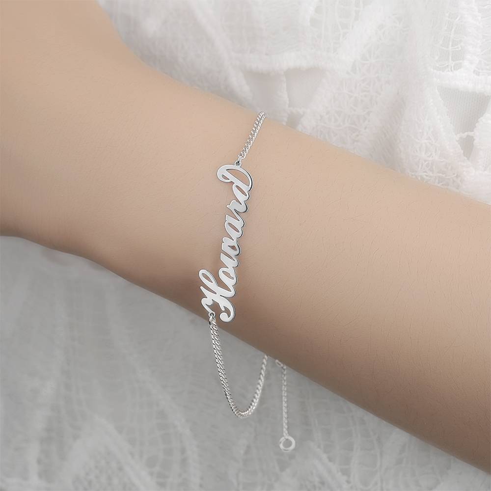 Personalized Name Bracelet, Any Name Bracelet Platinum Plated - Silver - 