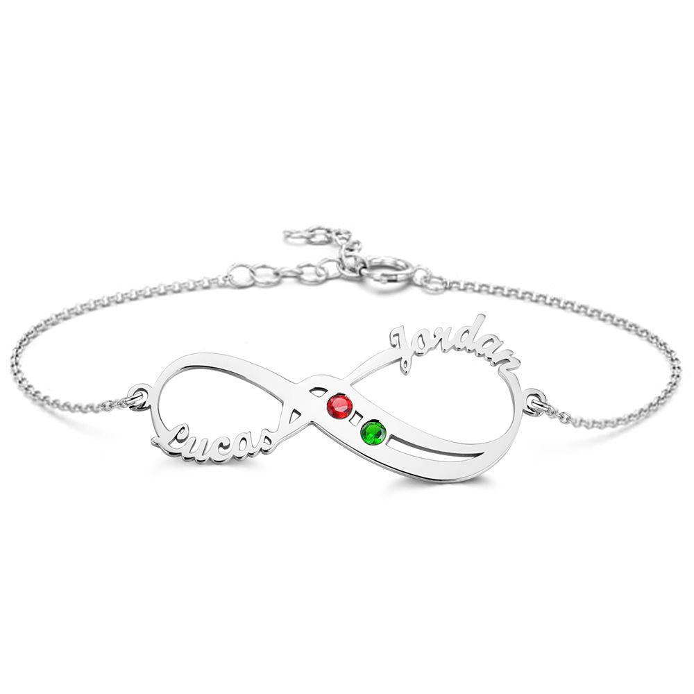 Personalised Birthstone Bracelet, Name Bracelet Infinity Bracelet Platinum Plated - 